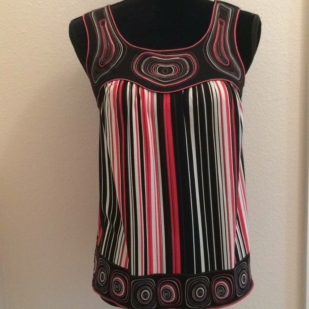 MAX STUDIO unique trendy striped sleeveless top coral black spring summer boho